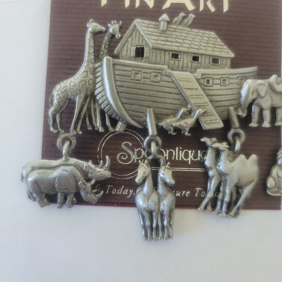 JJ Jonette Pewter Noah's Ark Brooch Lapel Pin Ark with Hanging Animals N… - Picture 6 of 11